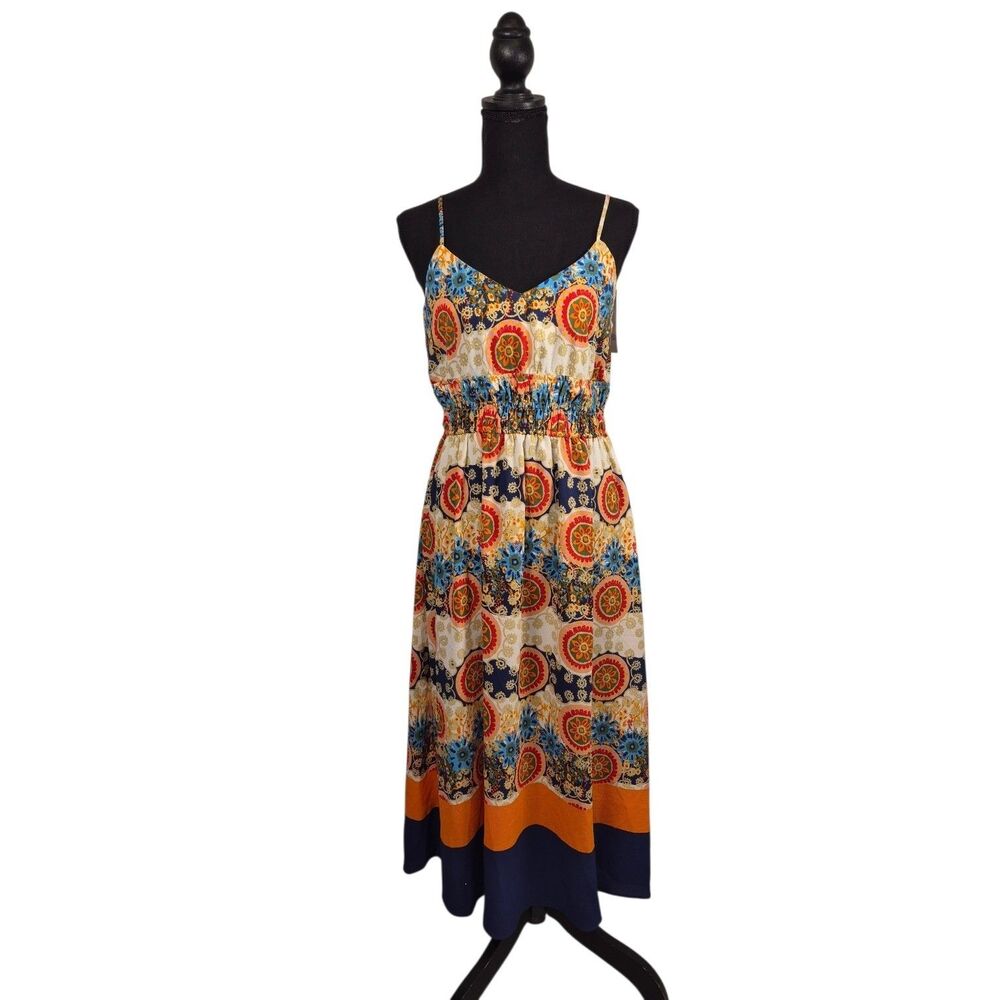 Maison Tara Women's Midi Dress Size 6 Spaghetti Straps Smocked Elastic Waist